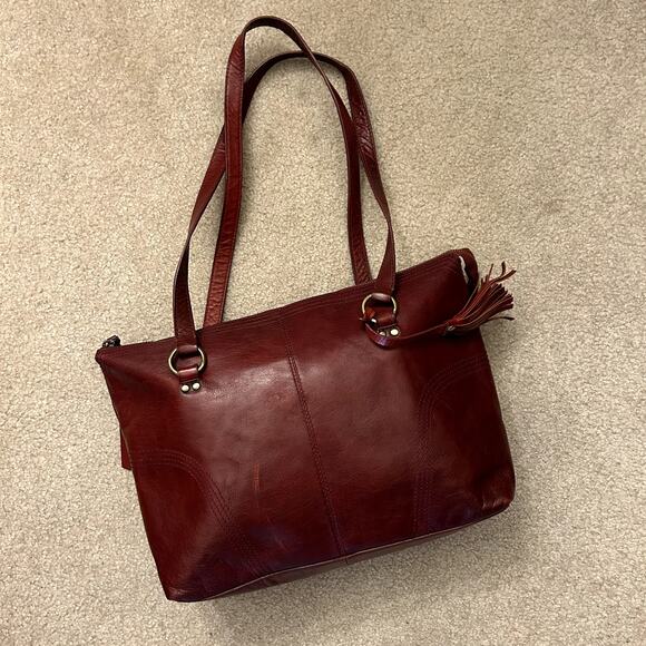 Diba True Genuine Red Leather Boho Contemporary Tote Bag - Picture 1 of 16